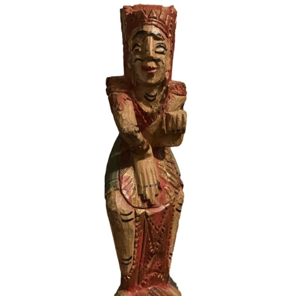 Vintage , old wood carving , Native American woman.